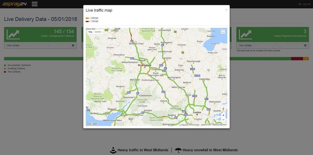 Home Screen Live Traffic Map and Live Delivery Data Once you have logged into the Customer Portal, you will be