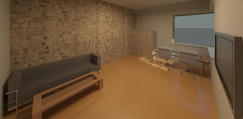 This final render shows the staff room/ office space including small sofa to offer