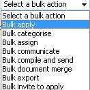 Bulk apply What you need to do What you will see STEP 1: Select the applicants After reviewing the applications for a particular job or campaign, use the checkboxes to indicate the applicants to