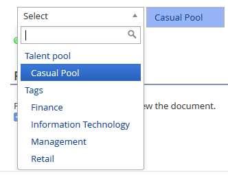Talent pools The Talent Pool section lists the talent pools to which the applicant belongs.