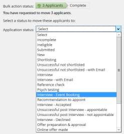 STEP 7: Invite multiple applicants On the Manage applications page, select the applicants you want to invite to an event using the check boxes.