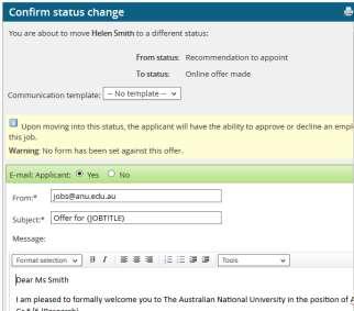 Step 7 In the Confirm Status Change screen, review the email instructions for the