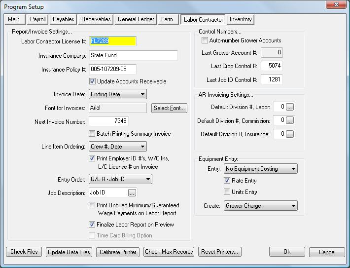 Grower Charges and Equipment Rental In addition to manually entering grower charges, you can also bill a grower for equipment usage directly from the payroll check entry window.