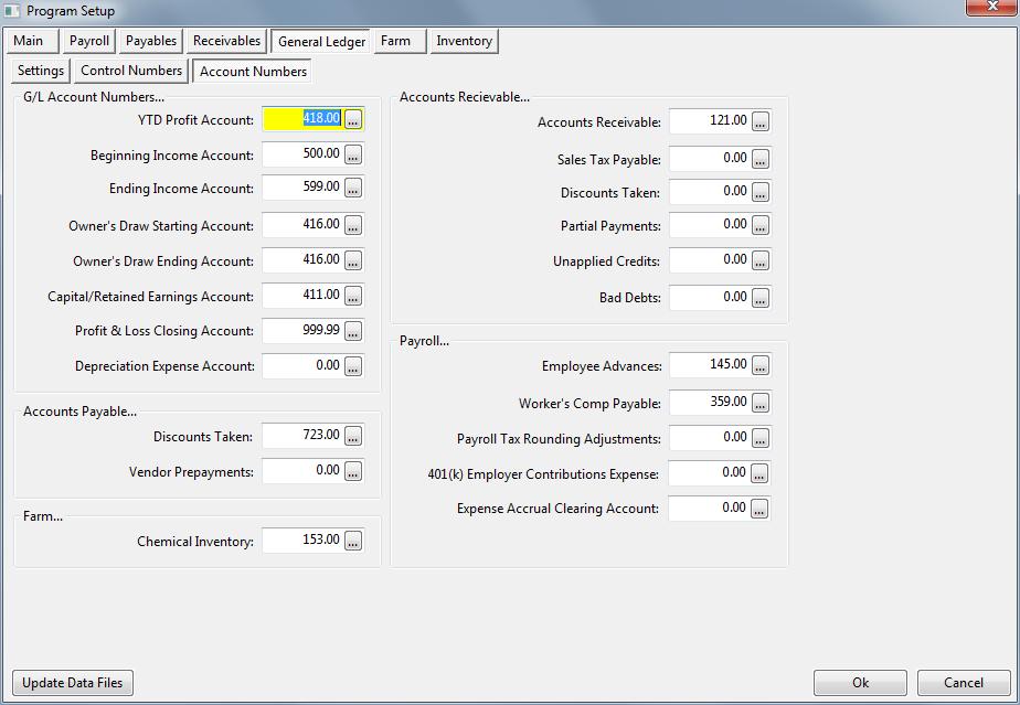 The Accounts Receivable module also needs to know what your cash in bank account is so that deposits can be posted.