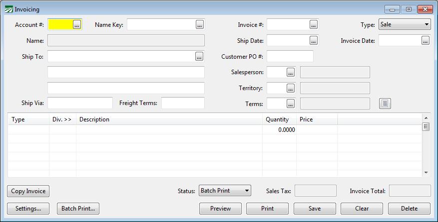 Invoicing The invoice entry window can be used to enter an print an invoice to bill your customers.