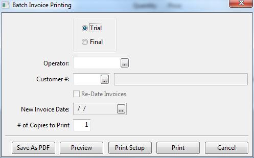 Invoice Type You can print trial invoices before printing final copies, if you want to check over the invoices first.