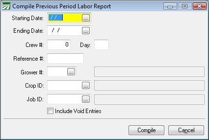 Compile Previous Period Labor Report You can print grower labor reports for past pay periods even if you have already finalized the report.