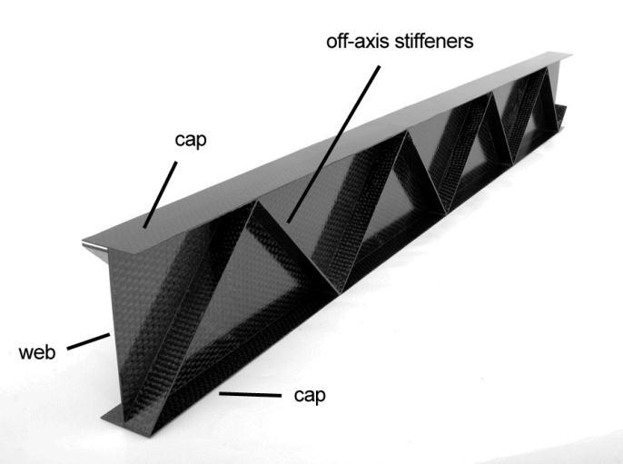 Figure 7 Prototype truss beam with integral off-axis stiffeners; Fabricated using a single 3D woven preform and resin transfer molding A recent development in 3D woven preforms is the ability to