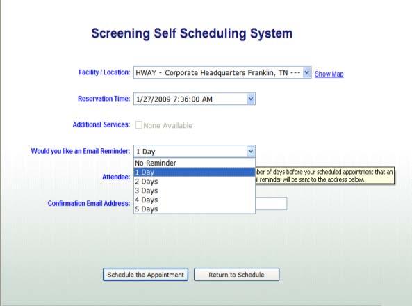 Participant Schedules Screening Time Event Scheduling Page
