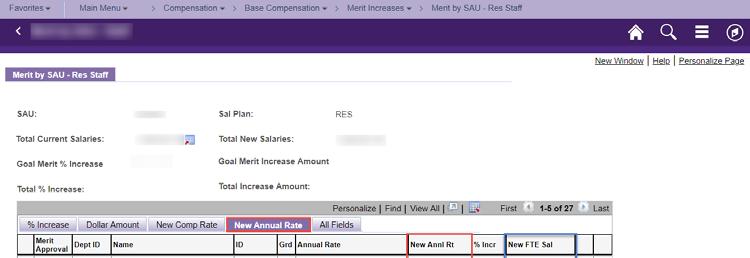 New Compensation Rate Tab Enter merit value by dollar amount in the New Compensation Rate column and tab to update. The Percent Increase will calculate automatically.