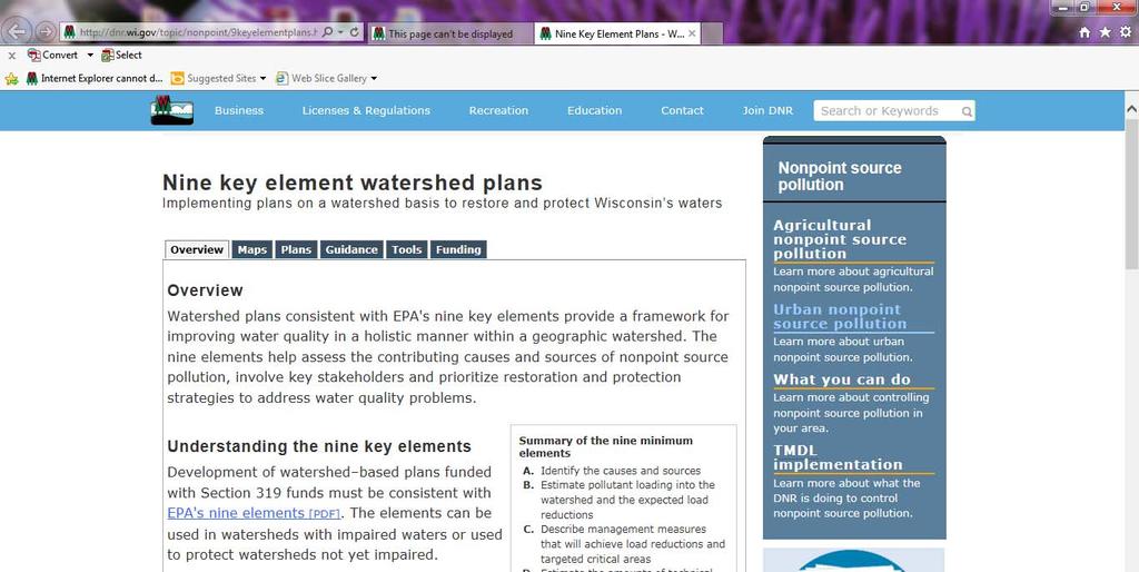 DNR 9 Key Element Plan Web Page www.dnr.wi.