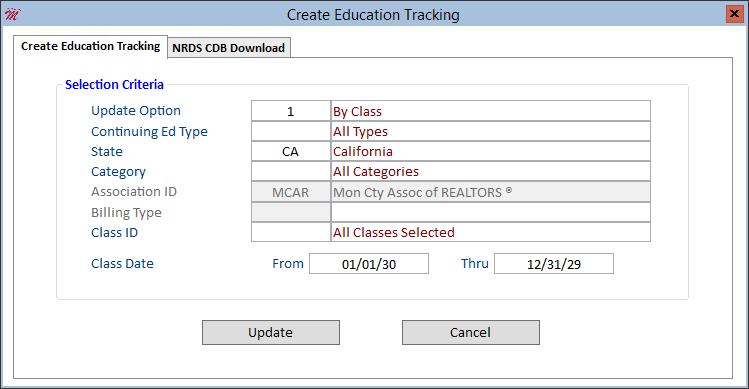 Download CDB Education Tracking for All Members The Create Education Tracking utility has been updated with a new NRDS CDB Download feature which allows you to download education tracking for all