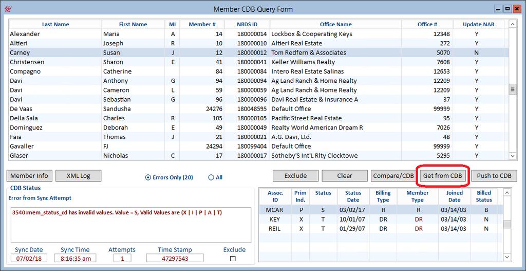 Code of Ethics Data Now Included in Get from CDB Feature The Member CDB Query Form s Get from CDB button now pulls Code of Ethics Completion data in addition to downloading the selected member record.