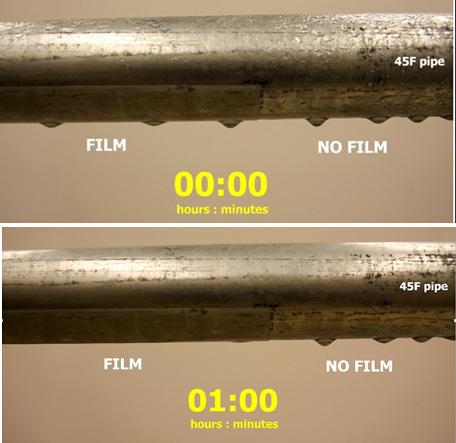 Condensation was induced on the surface using a commercial steam cleaner until steady state dripping was achieved on both surfaces.