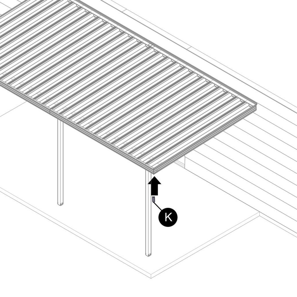 STEP 15 Position projection fascia (F) over either end of the roof so that one end of the fascia is flush with the front of gutter (E).