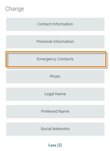 Change Emergency Contacts 1. Click on the [Personal Information] worklet 2. Under the Change section, click on [Emergency Contacts] 3. Click [Edit] 4.