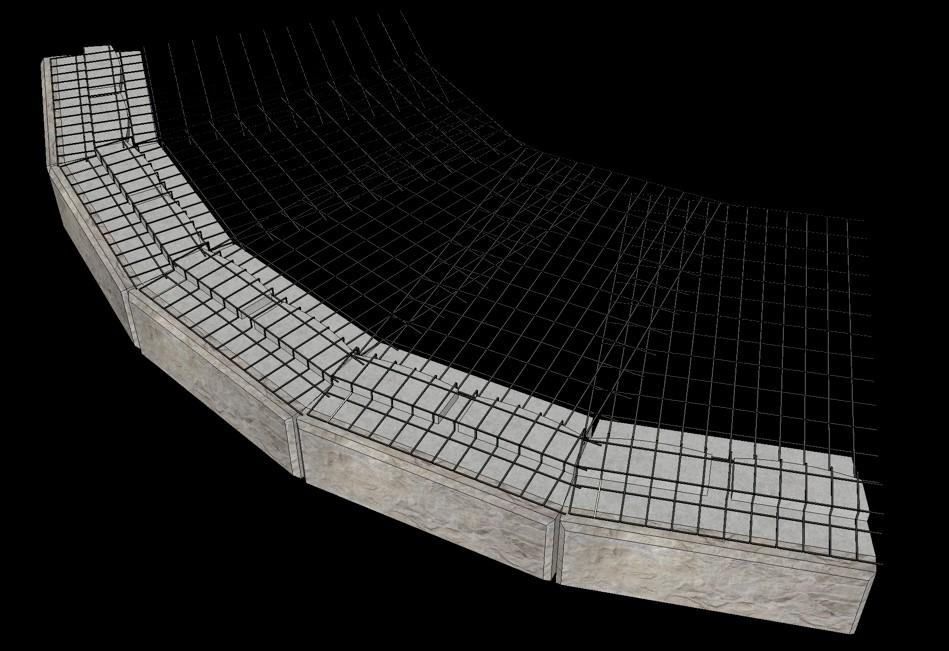 Geogrid Placement on Curved Walls Most accepted design methodologies stipulate that the reinforcement shall be continuous along the length of the wall at both the front and rear of the reinforced