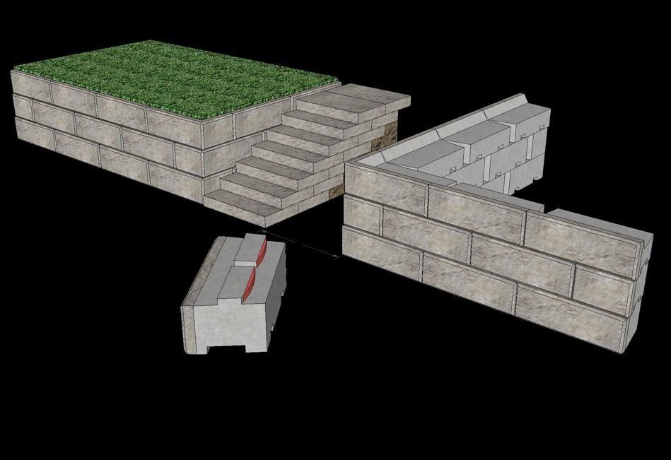 Steps There are numerous configurations that incorporate steps into a retaining wall. The most common is where the steps begin at the base of the wall and go up through the wall to the top grade.