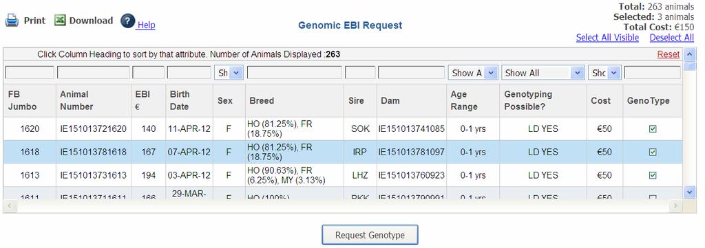 HerdPlus User genotype request screen.