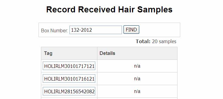 Sample Receipt Hair samples and contracts where necessary are returned by mail from