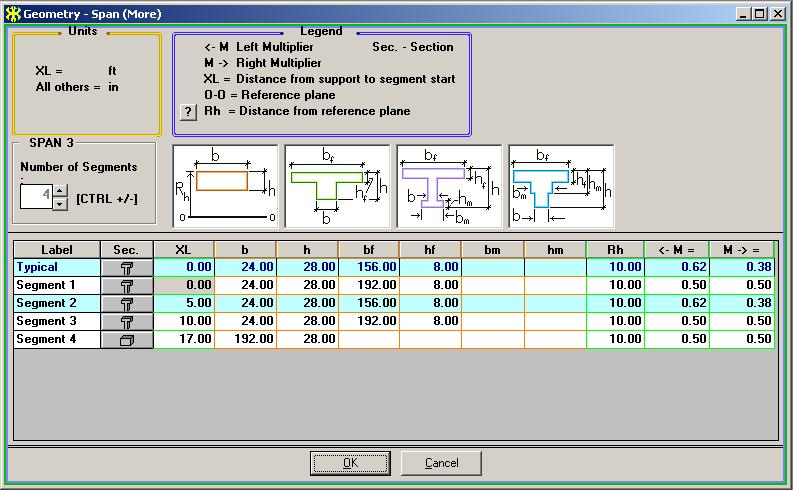 FIGURE 1.1-10 Enter the data for each segment of the third span as shown in the input screen below. (Fig. 1.1-11) FIGURE 1.