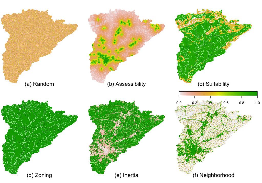 Factors of Transition Potential (0 < α < 1) (urban center, road network) Accessibility (Slope, natural hazards, soil