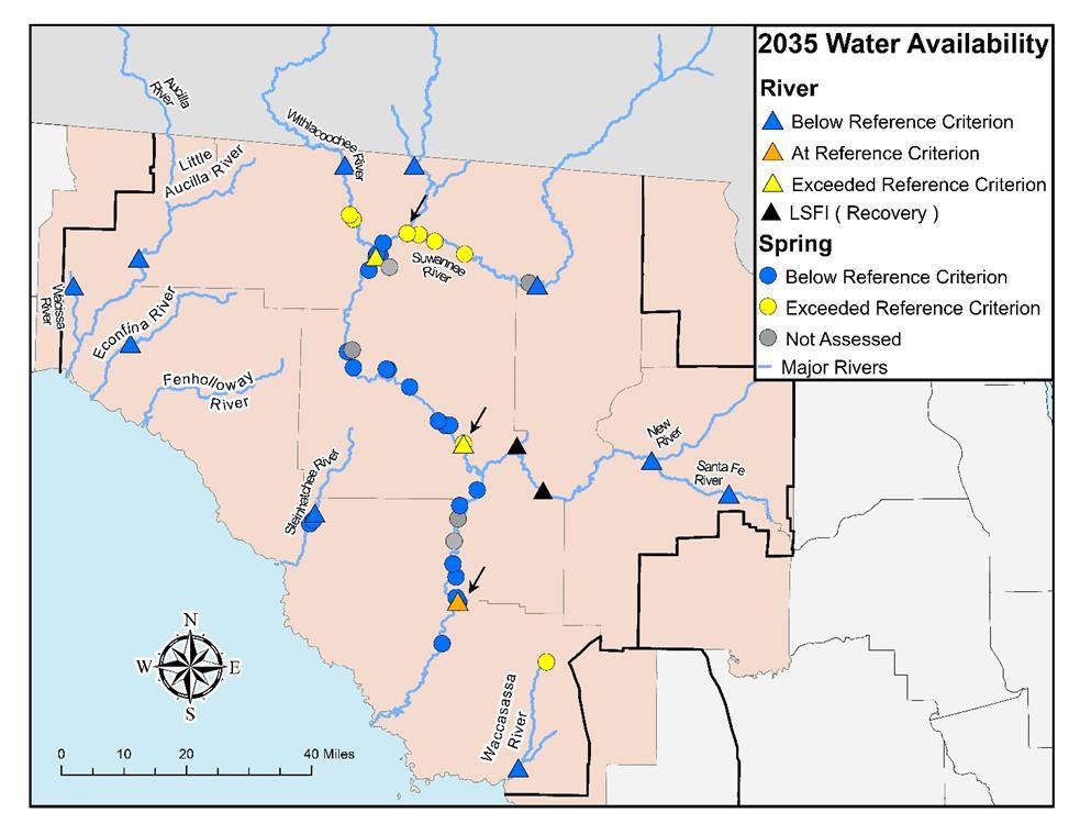 Water Supply Assessment (2015-2035) WATER RESOURCE MODELING AND IMPACT ASSESSMENT Figure 4-6. Water availability relative to 2035 demand projections for rivers and springs.