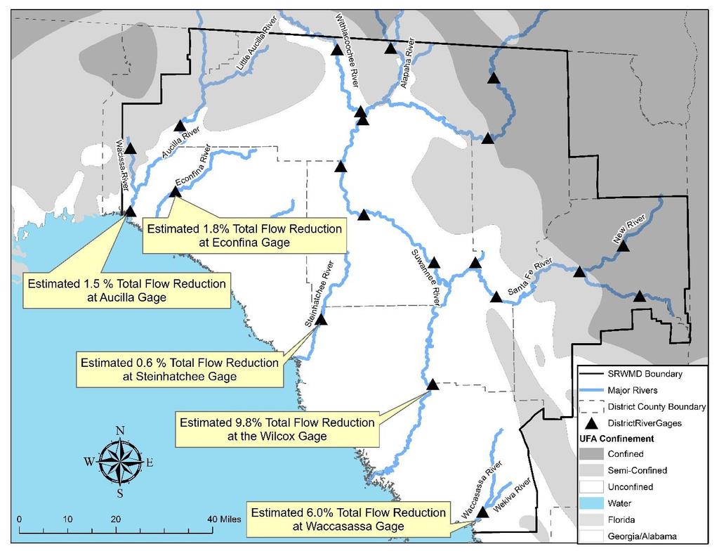 Water Supply Assessment (2015-2035) WATER RESOURCE MODELING AND IMPACT ASSESSMENT Figure 4-7. Estimated change in groundwater flow in District rivers between baseline and 2009 model runs.