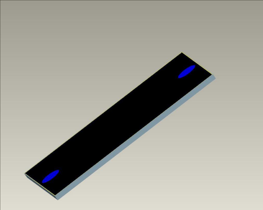 This cross-section shows the transparent glass, the aluminium collector (blue), the ABS back board (black), three EPDM gaskets (yellow) and the aluminium frame (grey).