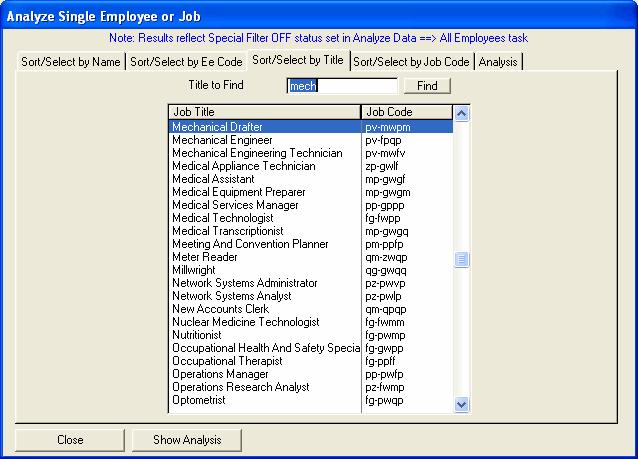 Assess Competitiveness of a Single Internal Job 1. Click the One Employee/Job command from the Analyze Data task pane. 2.