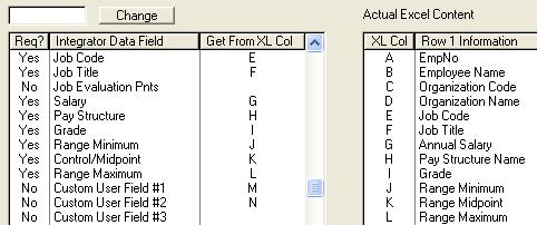 left, enter the letter of the Excel column containing your corresponding data, and click the Change button. Pay Integrator will store these values for immediate future use. 5.