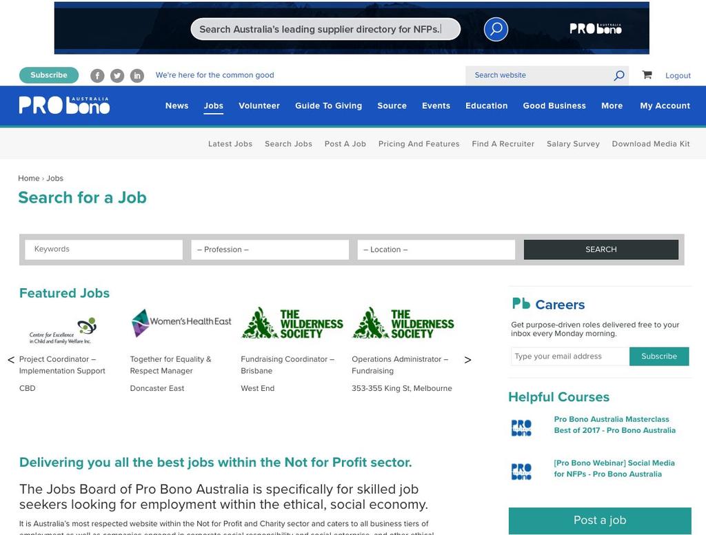 Recruiters Recruiters increase their presence across the Pro Bono Australia home page and jobs page linking to