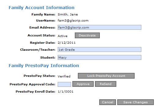 Managing Families PrestoPay Once your organization is enabled for PrestoPay, each of your families will have the option to enroll.