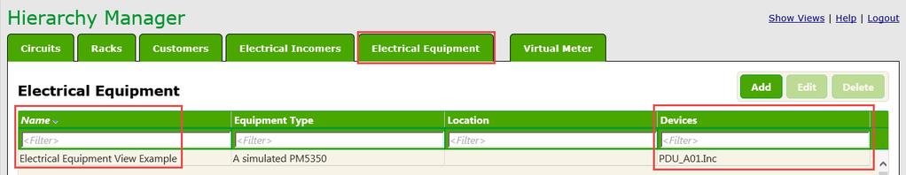 Click Electrical Equipment. 3. Enter the name of your device as it appears in Management Console in Device <Filter> and press Enter.