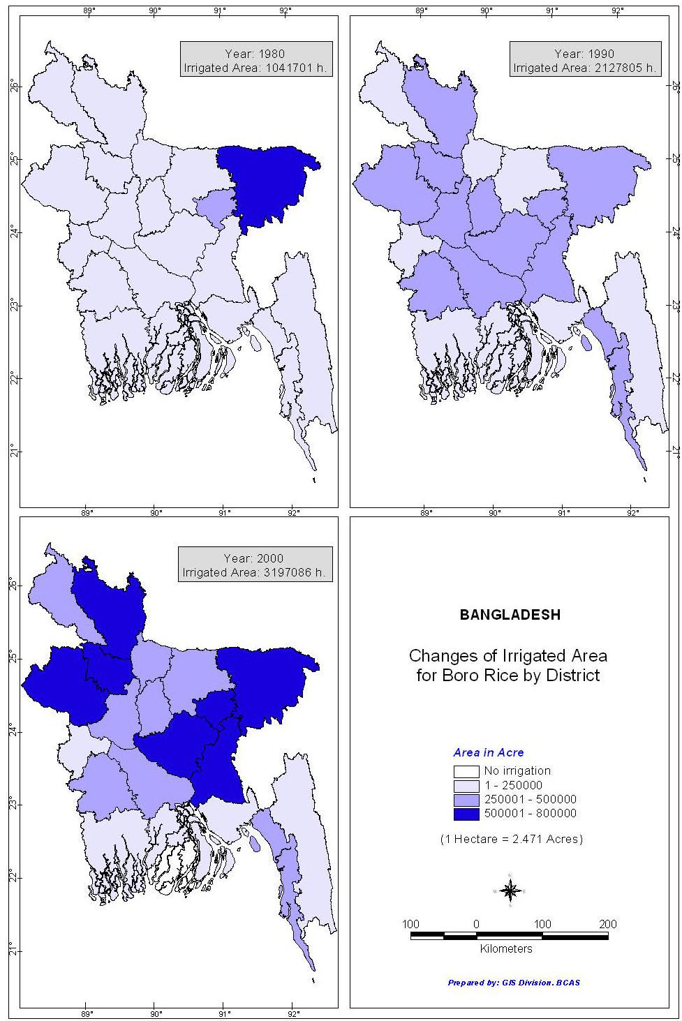 Changes in Irrigated Area for Boro Irrigated area under Boro Rice has increased significantly compared to other rice crops Major increases noticed in northwest, northeast and central regions Boro