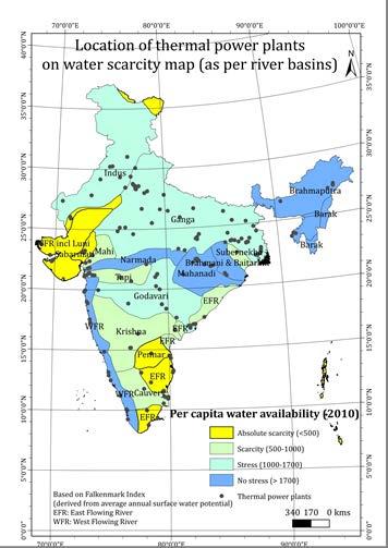 Distribution of thermal power plants in river basins River basin Thermal power capacity distribution (%) Ganga 35 Indus 7 Luni 6 Mahanadi 9 Brahmani and Batarni 3 Godavri