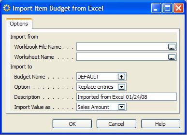Trade in Microsoft Dynamics NAV5.0 9. From the Budget window in Microsoft Dynamics NAV, click the Functions button and select Import from Excel.