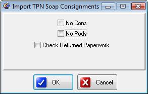 Import TPN Live When you are linked to TPNLive, this option can be run to import the consignments that are for your depot codes (Set-up in parameters company) into the consignment file for this