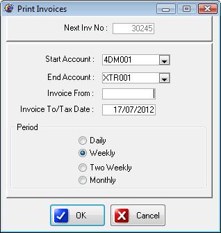 Invoicing - Print This option will preview the invoices, one invoice per customer that has consignments to invoice.
