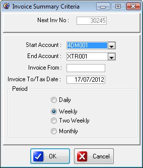 Invoicing - Summary - Print This option will preview a summary of all invoices showing the totals for each invoice If you are using Sage then a file containing these totals will be produced within