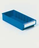 COLOUR BINS Colour bins are particularly suitable for use in small parts retrieval systems and mobile shelving. Four sizes in depths of 300, 400, 500 or 600 mm.