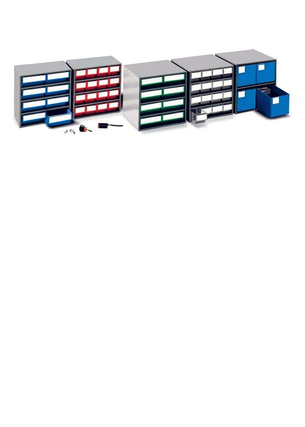 COLOUR BIN CABINETS Storage of larger items is easily arranged with colour bin cabinets, which are stackable vertically and may be wall hung or mounted on turntable assemblies.