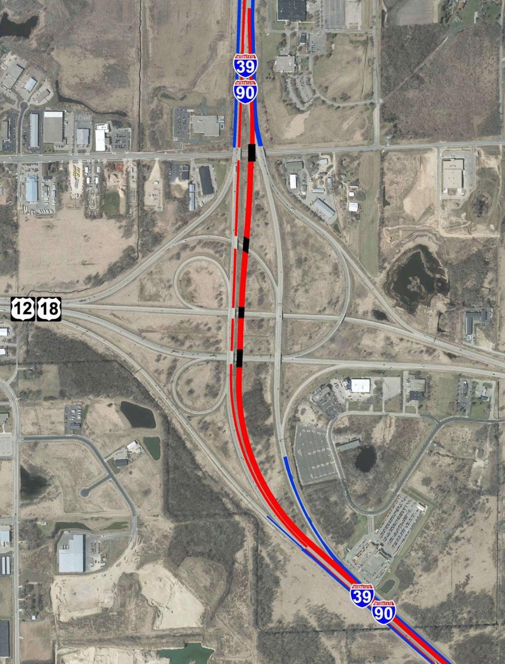 ADD AN AUXILIARY LANE FOR THE SB I-39/90 EXIT RAMP TO WB BELTLINE ADD A THIRD LANE TO THE EXISTING TWO LANES OF SB I-39/90 EXTEND THE LENGTH OF THE ACCELERATION LANE FOR THE US 12/18 RAMP TO NB