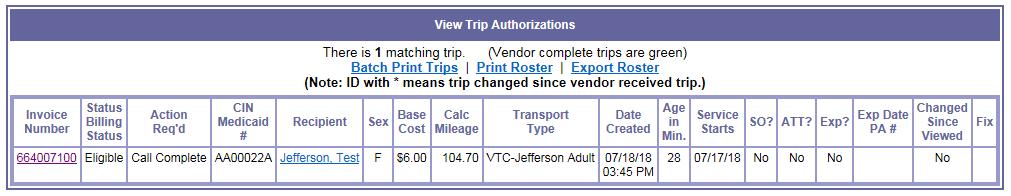 13 Once a View/Edit search has taken place, the following will be viewable: Batch Print Trips Generates a printer-friendly version of trips including appointment details Print Roster Generates a