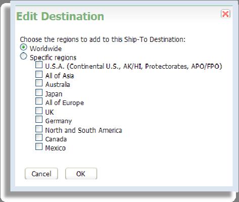 The first step in setting up international shipping is to set your destinations (countries that you will ship to).
