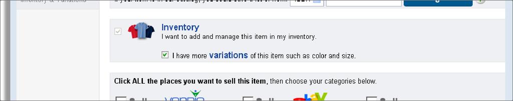 When variations are not checked the default view will display Inventory only, while checking variations
