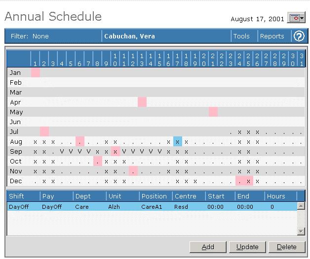 10 How to use the Annual Schedule This screen displays the annual assignments for an employee based on the Assignment Types.