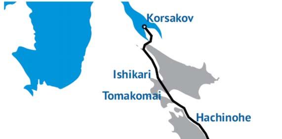 SAKHALIN-JAPAN PROSPECTIVE SUBSEA PIPELINE ROUTE Overall Pipeline length: (From Soya Straight to Kashima Port)- 1,400km * Pipeline Diameter: 26