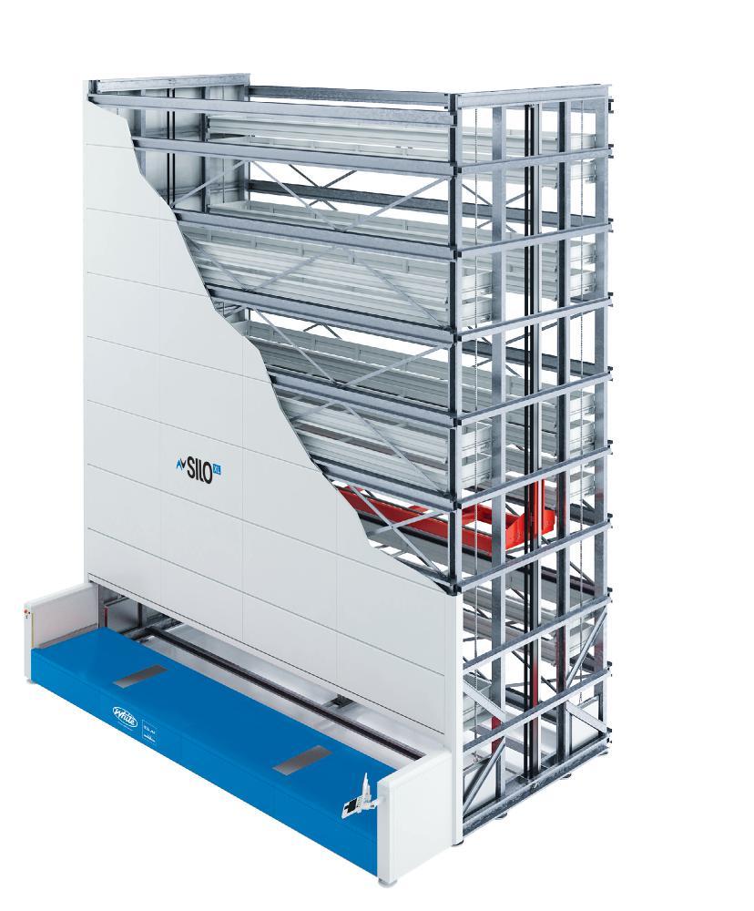 A RELIABLE STRUCTURE WITH A MINIMUM FOOTPRINT Front storage position Rear storage position Tray storage column The single-column SILO XL VLM housing shifting trays arranged in two opposite shelving