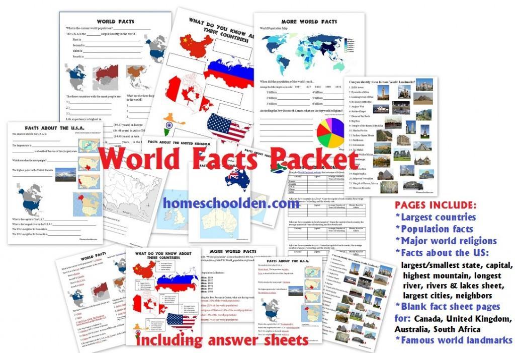 World Facts Packet: *Largest countries *Population facts *Major world religions *Facts about the World: longest river,